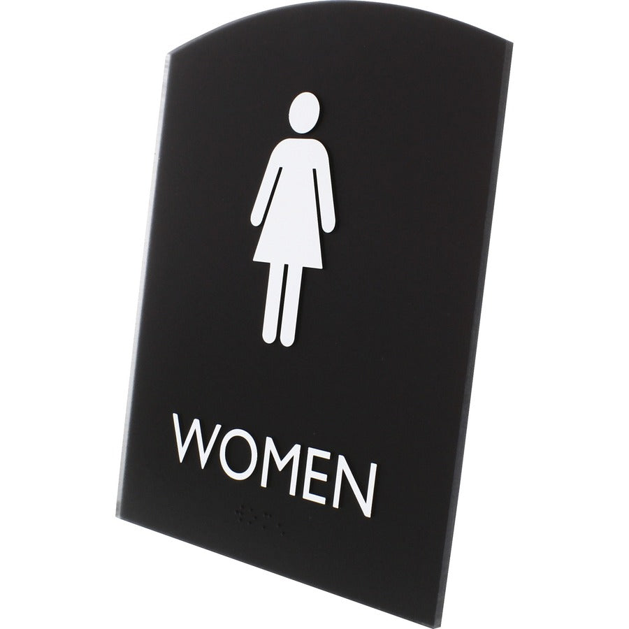 Lorell Arched Women's Restroom Sign - Print/Message "Women" - 6.8" Width x 8.5" Height - Rectangular Shape - Surface-mou