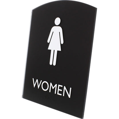 Lorell Arched Women's Restroom Sign - Print/Message "Women" - 6.8" Width x 8.5" Height - Rectangular Shape - Surface-mou