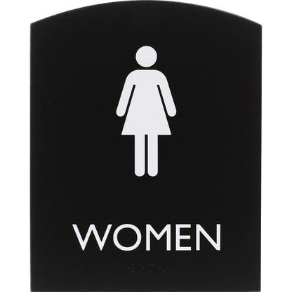 Lorell Arched Women's Restroom Sign - Print/Message "Women" - 6.8" Width x 8.5" Height - Rectangular Shape - Surface-mou