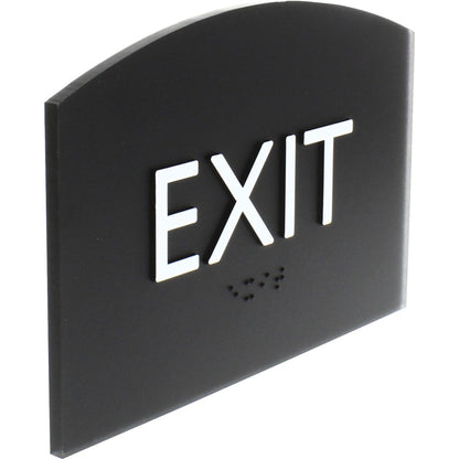Lorell Exit Sign - 4.5" Width x 6.8" Height - Curved Shape - Surface-mountable - Easy Readability, Braille - Indoor - Pl
