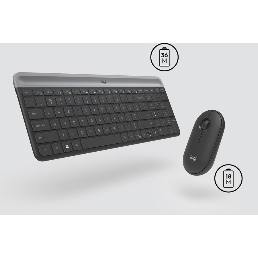 Logitech MK470 Slim Combo - USB Scissors Wireless RF 2.40 GHz Keyboard - English - Graphite - USB Wireless RF Mouse - Op