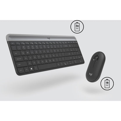 Logitech MK470 Slim Combo - USB Scissors Wireless RF 2.40 GHz Keyboard - English - Graphite - USB Wireless RF Mouse - Op