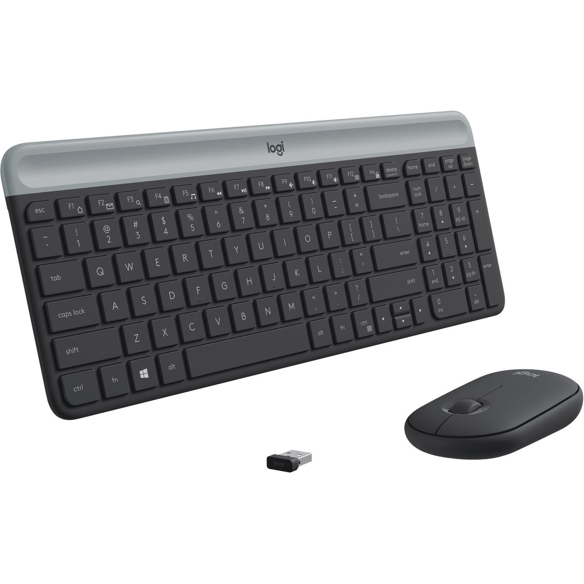 Logitech MK470 Slim Combo - USB Scissors Wireless RF 2.40 GHz Keyboard - English - Graphite - USB Wireless RF Mouse - Op