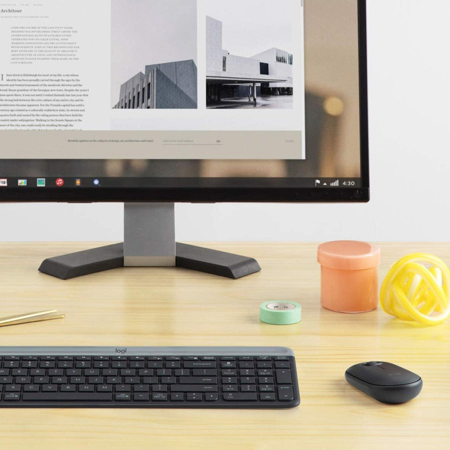 Logitech MK470 Slim Combo - USB Scissors Wireless RF 2.40 GHz Keyboard - English - Graphite - USB Wireless RF Mouse - Op