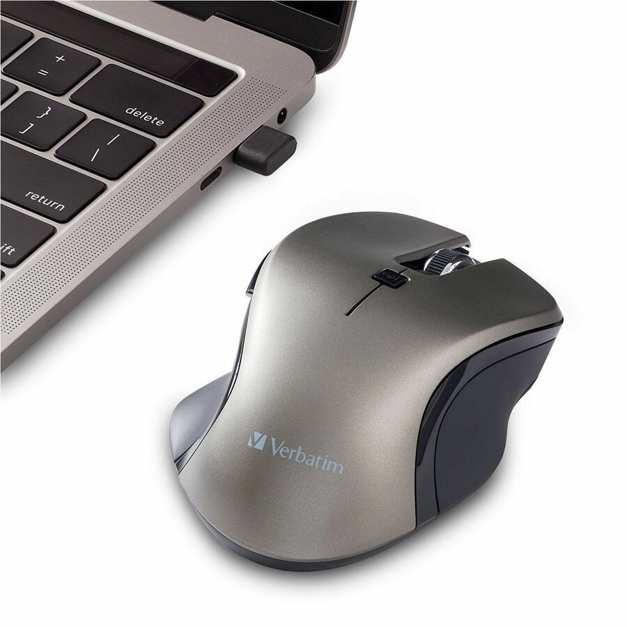 Verbatim Mouse - Blue LED/Optical - Wireless - Radio Frequency - 2.40 GHz - Graphite - USB Type C - 1600 dpi - 6 Button(