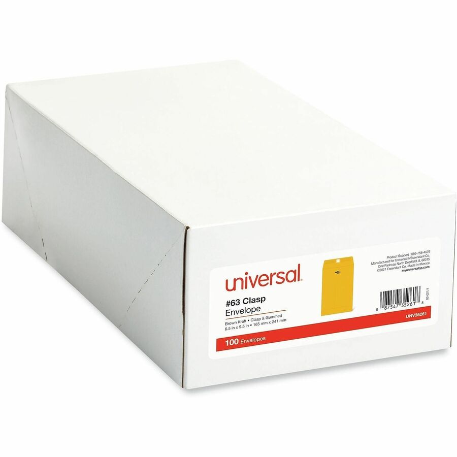 Universal Envelope - Clasp - #63 - 9 1/2" Width x 6 1/2" Length - 28 lb - Clasp/Gummed Flap - Brown Kraft - Kraft Paper 