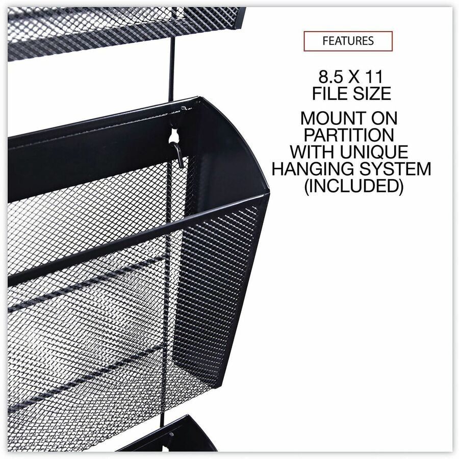 Universal Hanging Organizer - 3 Pocket(s) - 8.50" Height x 14.13" Width x 3.38" Depth - Black - Wire Mesh - 1 Set