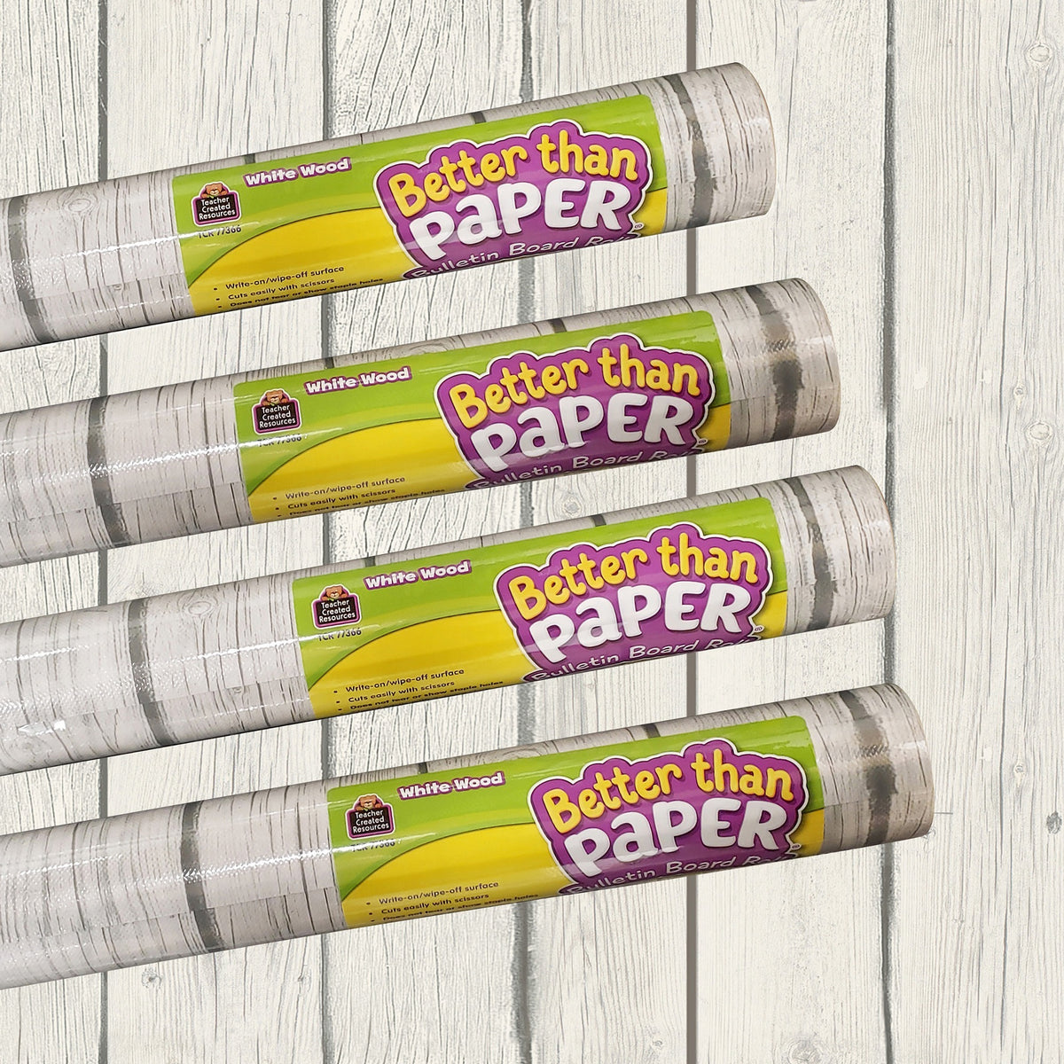 Teacher Created Resources White Wood Paper Board Roll - 12 ft Height x 48" Width - White, Gray - Wood - 4 / Pack