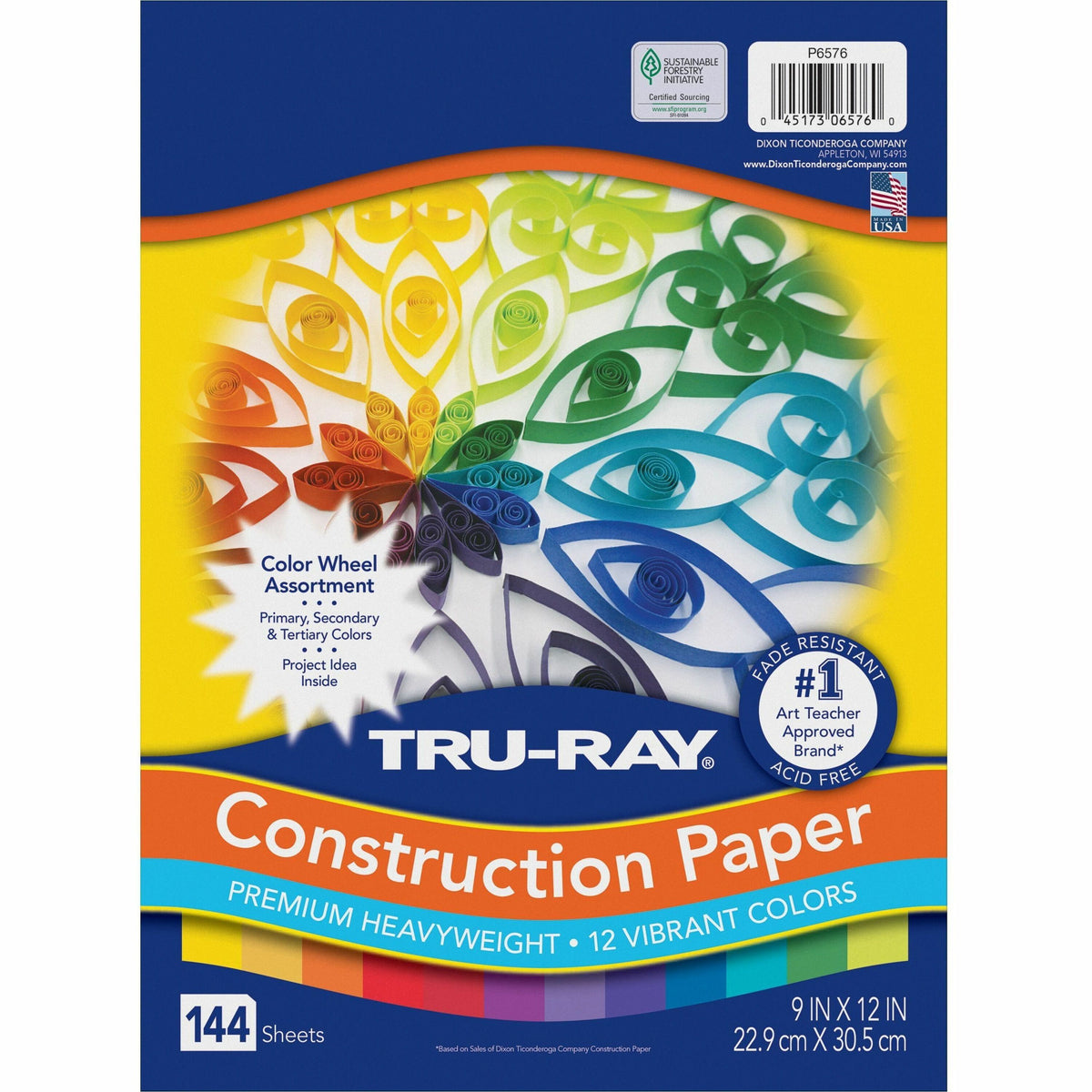 Tru-Ray Color Wheel Construction Paper - Project - 144 Piece(s) - 12" Height x 9" Width x 1" Length - 1 Pack