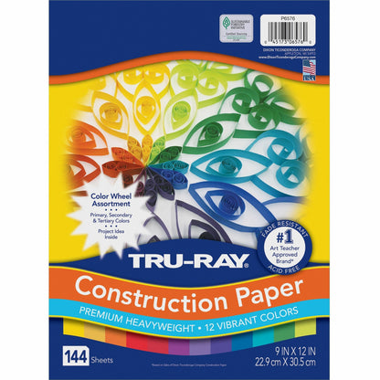 Tru-Ray Color Wheel Construction Paper - Project - 144 Piece(s) - 12" Height x 9" Width x 1" Length - 1 Pack