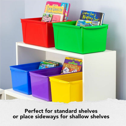 Storex Double XL Wide Book Bins - 7" Height x 9.20" Width x 14.50" Length - Desktop - Carrying Handle - Red - 6 / Carton