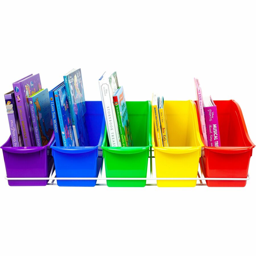 Storex Large Book Bins Metal Shelf Rack - 5 Compartment(s) - 7.25" Height x 14.30" Width x 25.69" Length - Metal, Steel 