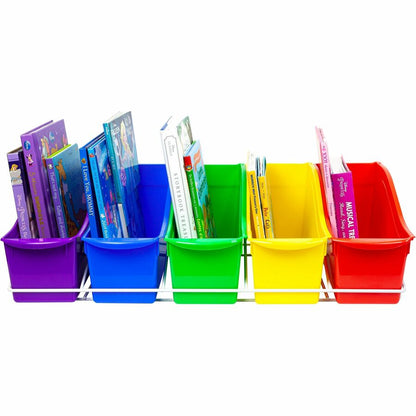 Storex Large Book Bins Metal Shelf Rack - 5 Compartment(s) - 7.25" Height x 14.30" Width x 25.69" Length - Metal, Steel 