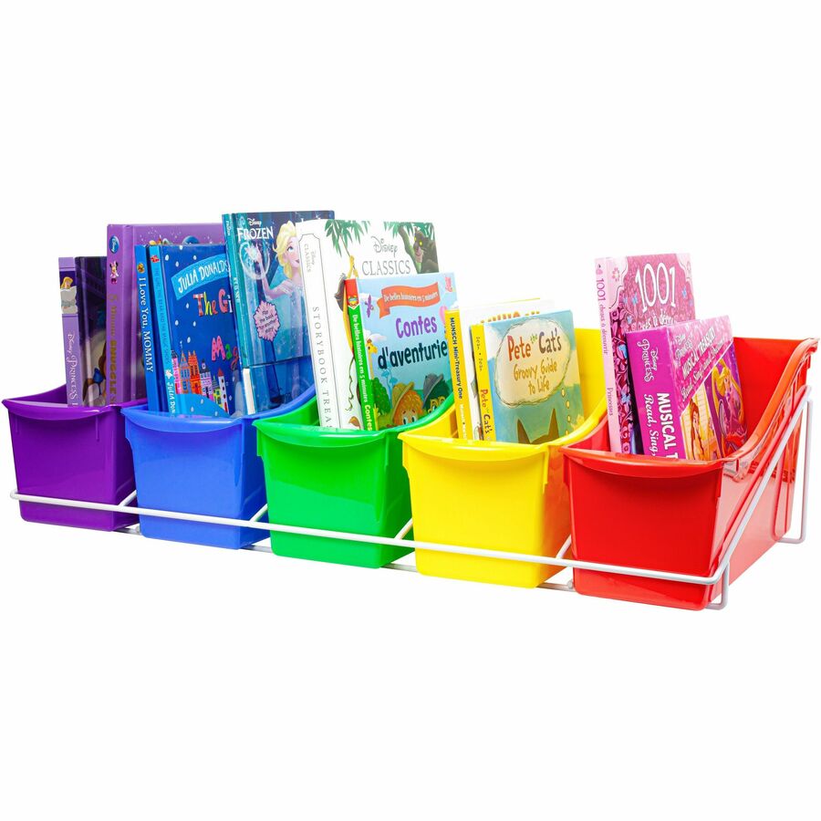 Storex Large Book Bins Metal Shelf Rack - 5 Compartment(s) - 7.25" Height x 14.30" Width x 25.69" Length - Metal, Steel 