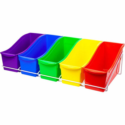 Storex Large Book Bins Metal Shelf Rack - 5 Compartment(s) - 7.25" Height x 14.30" Width x 25.69" Length - Metal, Steel 