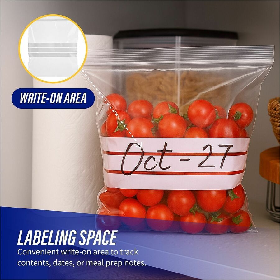 Genuine Joe Food Storage Bags - 1 quart Capacity - 8" Length x 7" Width x 1.75 mil (44 Micron) Thickness - Clear - 9 / C