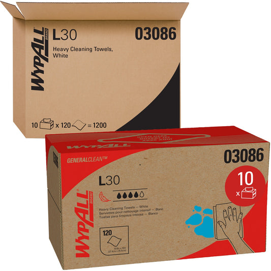 Wypall General Clean L30 Heavy Cleaning Towels - 10" Width x 9.80" Length - White - 120/Box - 10 / Carton