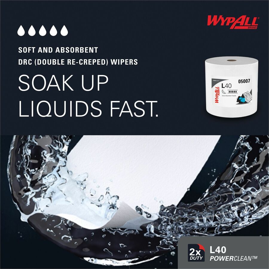 Wypall PowerClean L40 Extra Absorbent Towels - 12.20" Width x 12.40" Length - 750 Sheets/Roll - White, Blue - Cellulose 