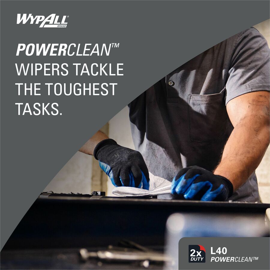 Wypall PowerClean L40 Extra Absorbent Towels - 12.20" Width x 12.40" Length - 750 Sheets/Roll - White, Blue - Cellulose 