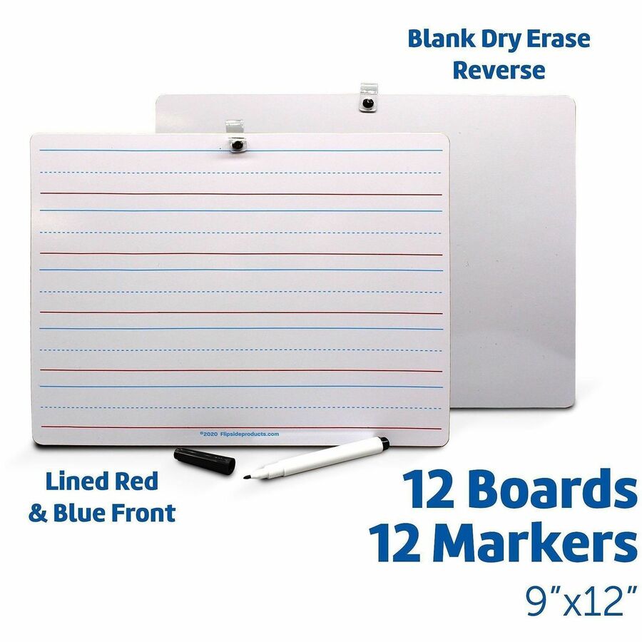 Flipside 2-sided Dry Erase Board Sets - 12" (1 ft) Width x 9" (0.8 ft) Height - White Hardboard Surface - Rectangle - De