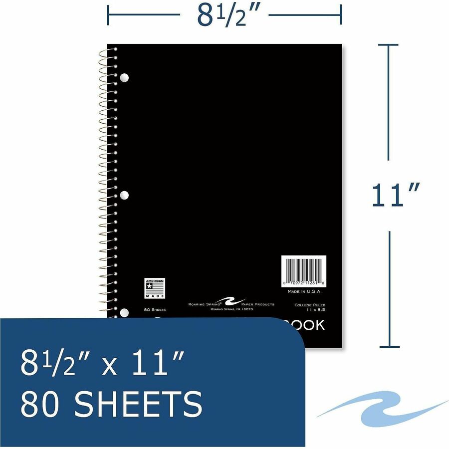 Roaring Spring 1-Subject Notebook - 80 Sheets - 160 Pages - Printed - Spiral Bound - Both Side Ruling Surface - Red Marg