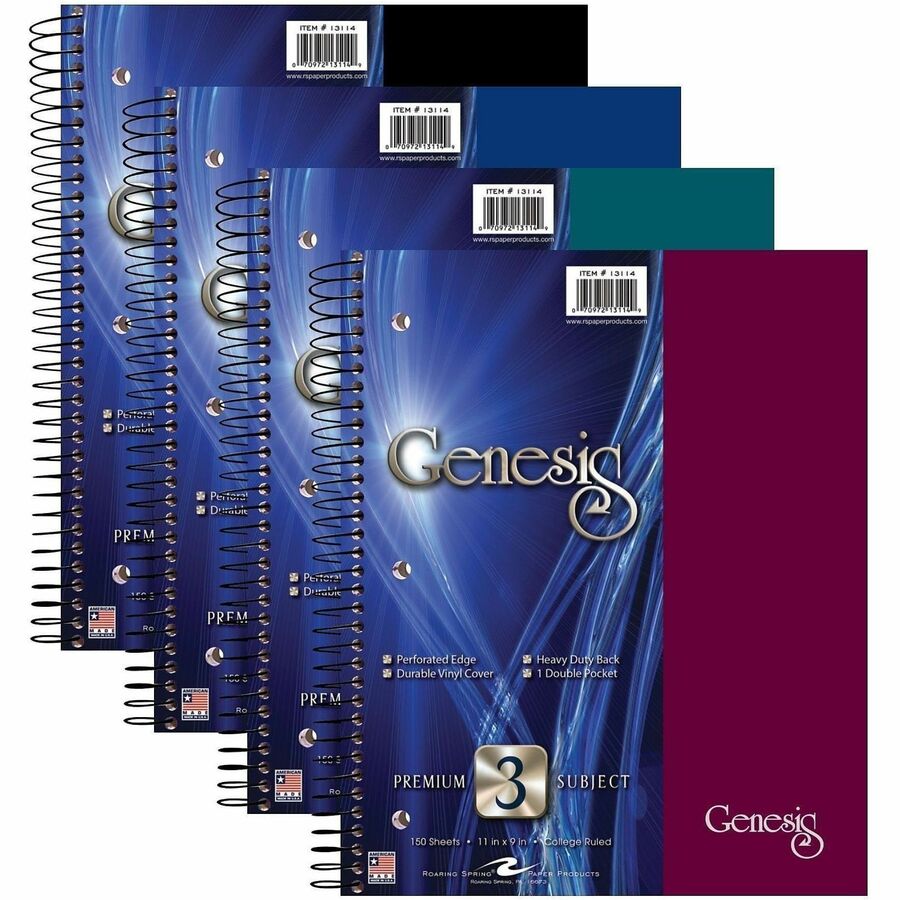 Roaring Spring Genesis 3-Subject Notebook - 150 Sheets - 300 Pages - Printed - Spiral Bound - Both Side Ruling Surface -