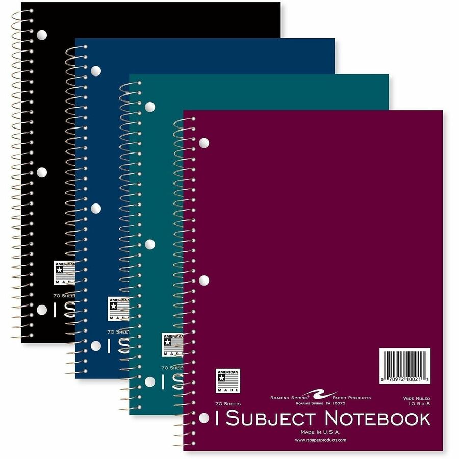 Roaring Spring Wide Ruled One Subject Spiral Notebook - 70 Sheets - 140 Pages - Printed - Spiral Bound - Both Side Rulin