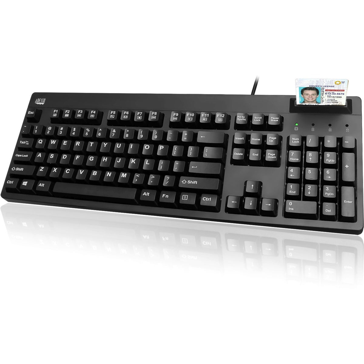 Adesso EasyTouch 630SB-TAA - Smart Card Reader Keyboard (TAA Compliant) - Cable Connectivity - USB Interface - 104 Key(s