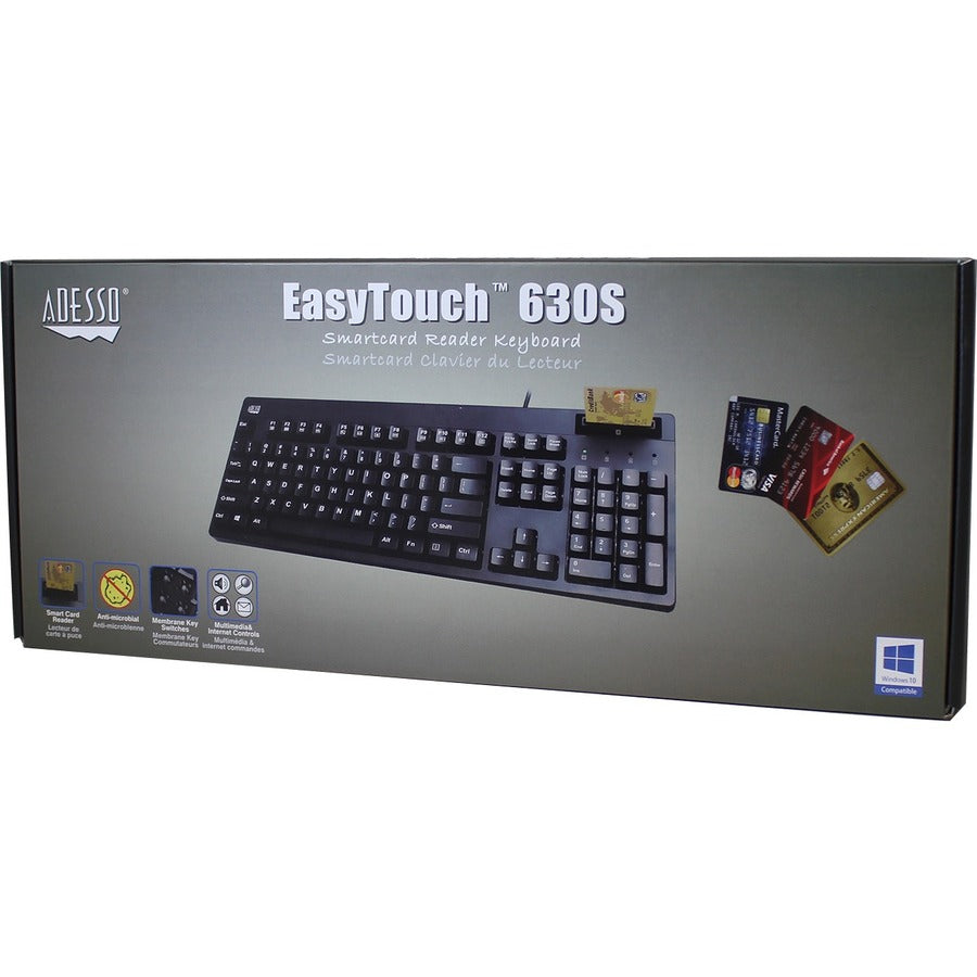 Adesso EasyTouch 630SB-TAA - Smart Card Reader Keyboard (TAA Compliant) - Cable Connectivity - USB Interface - 104 Key(s