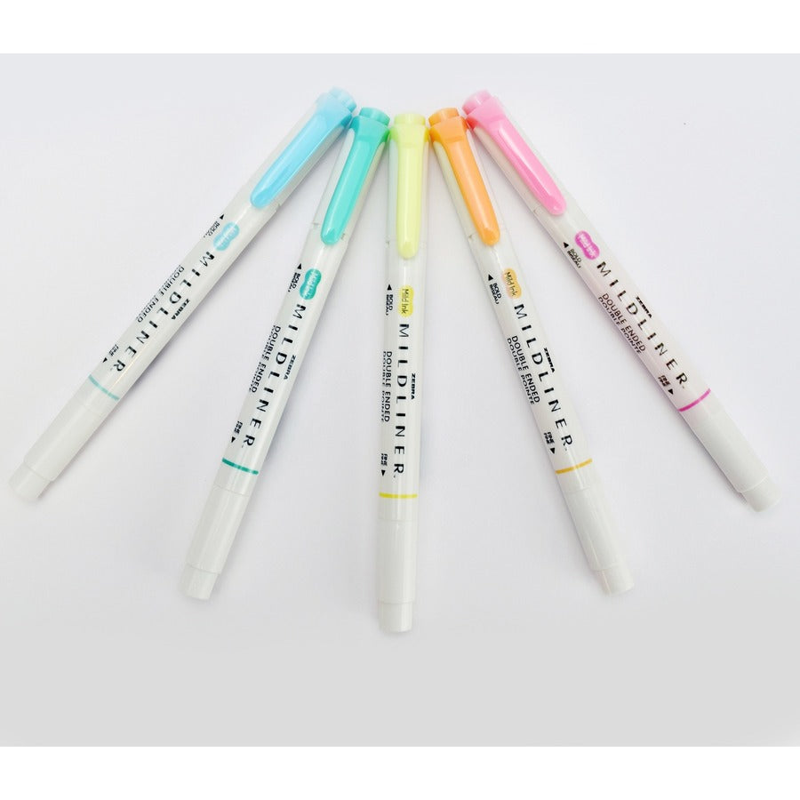Zebra Pen Mildliner Double Ended Highlighter Assorted Fluorescent 5Pk - Fluorescent Assorted Ink - White Barrel - 5 / Pa