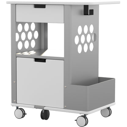 Focal Rolling Storage Cart - 2 Drawer - 5 Casters - Steel, Metal, Melamine - 28" Width x 20" Depth x 33.50" Height - Sil
