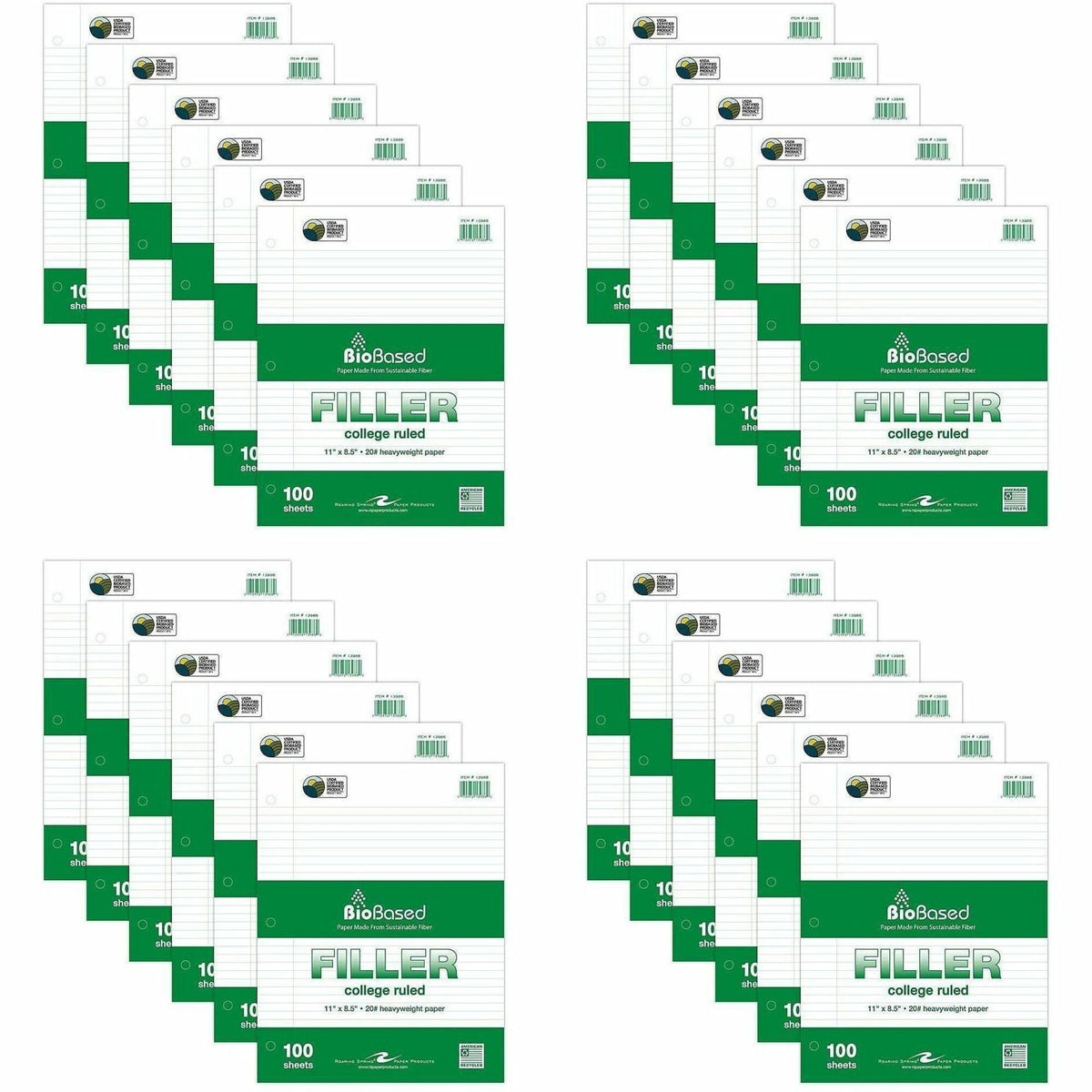 Roaring Spring BioBased Filler Paper - 100 Sheets - 200 Pages - Printed - Ring - Both Side Ruling Surface - Red Margin -