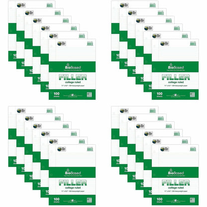 Roaring Spring BioBased Filler Paper - 100 Sheets - 200 Pages - Printed - Ring - Both Side Ruling Surface - Red Margin -