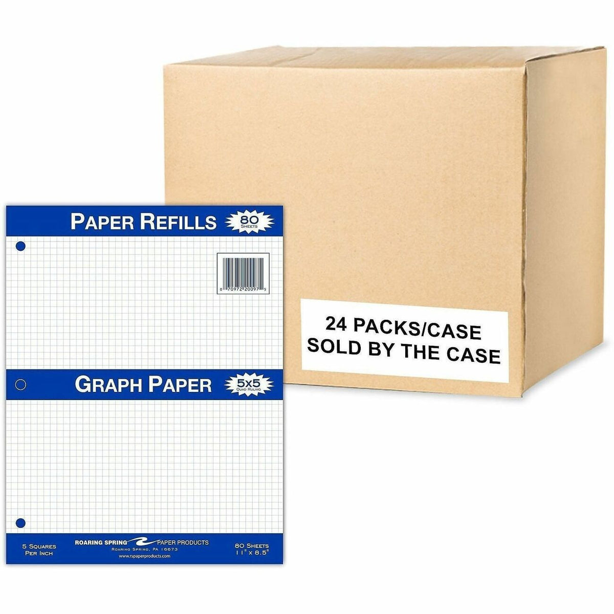 Roaring Spring Graph Filler Paper - 80 Sheets - 160 Pages - Printed - Both Side Ruling Surface - 3 Hole(s) - 15 lb Basis