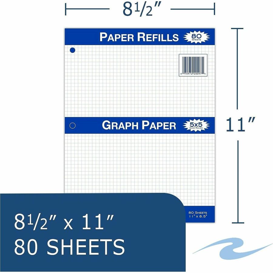 Roaring Spring Graph Filler Paper - 80 Sheets - 160 Pages - Printed - Both Side Ruling Surface - 3 Hole(s) - 15 lb Basis