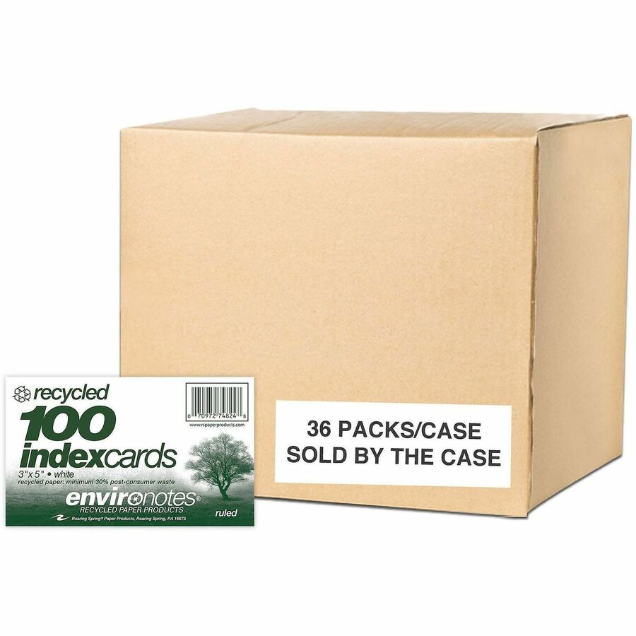 Roaring Spring EnviroNotes Index Cards - 100 Sheets - 200 Pages - Printed - Front Ruling Surface - 43 lb Basis Weight - 