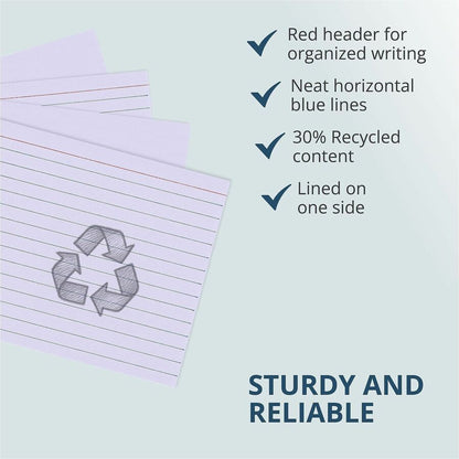 Roaring Spring EnviroNotes Index Cards - 100 Sheets - 200 Pages - Printed - Front Ruling Surface - 43 lb Basis Weight - 