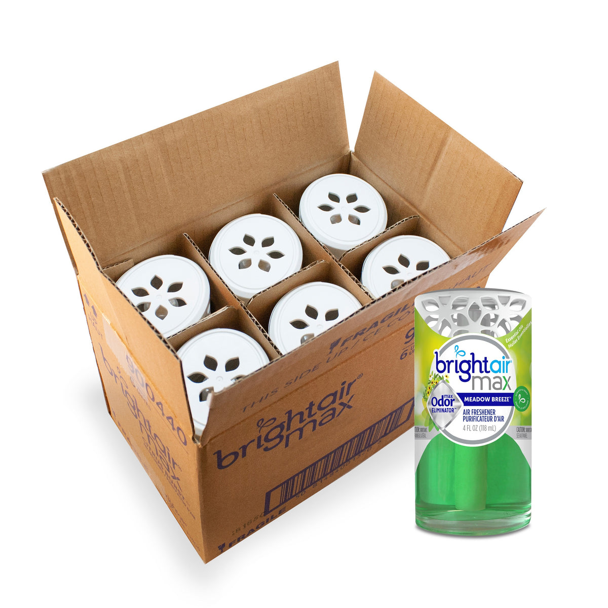 Bright Air Max Odor Eliminator - Gel - 4 fl oz (0.1 quart) - Meadow Breeze - 6 / Carton