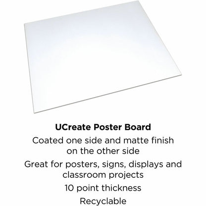 UCreate Coated Poster Board - Project, Poster, Sign, Printing - 28" Height x 22" Width - White - 50 / Carton