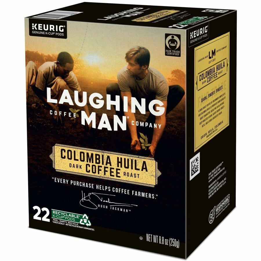 LAUGHING MAN K-Cup Colombia Huila Coffee - Compatible with Keurig Brewer - Dark - K-Cup - Kosher - 22 / Box