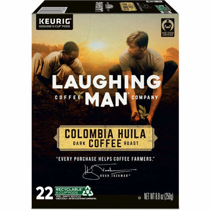 LAUGHING MAN K-Cup Colombia Huila Coffee - Compatible with Keurig Brewer - Dark - K-Cup - Kosher - 22 / Box