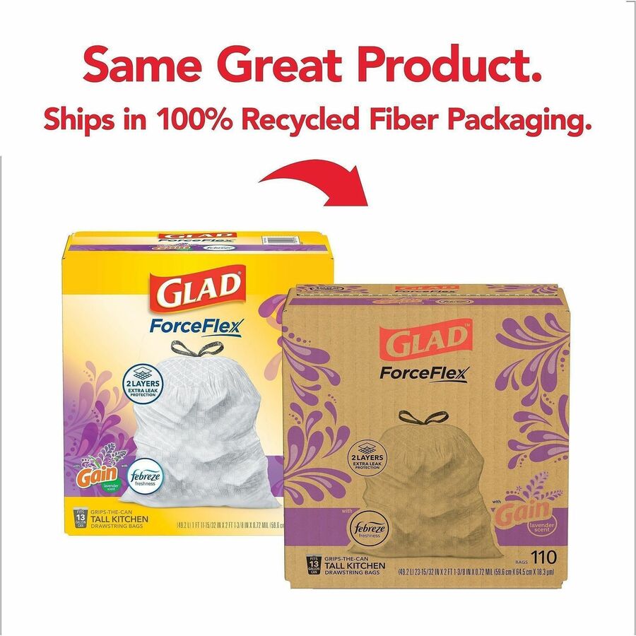 Glad ForceFlex Tall Kitchen Drawstring Trash Bags - Gain Lavender with Febreze Freshness - 13 gal Capacity - 1 Box