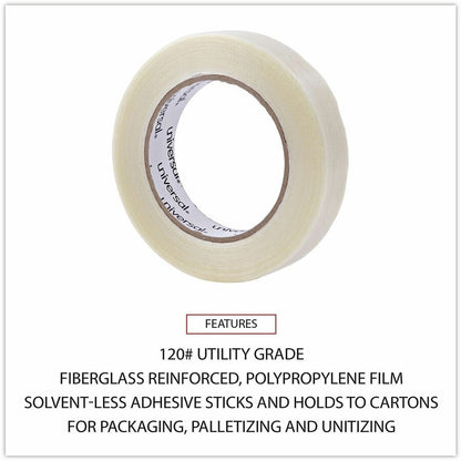 Universal 120# Utility Grade Filament Tape, 3" Core, 24 mm x 54.8 m, Clear - 59.93 yd Length x 0.94" Width x 4.3 mil Thi