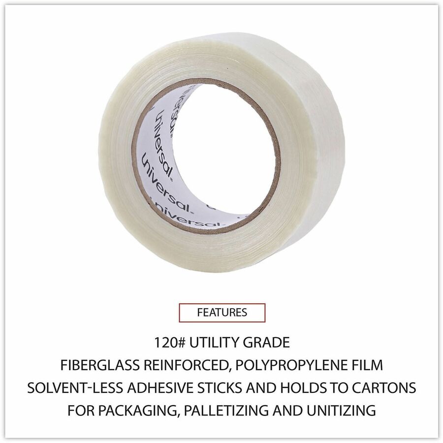 Universal 120# Utility Grade Filament Tape, 3" Core, 48 mm x 54.8 m, Clear - 59.93 yd Length x 1.89" Width x 4.3 mil Thi