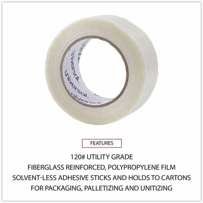 Universal 120# Utility Grade Filament Tape, 3" Core, 48 mm x 54.8 m, Clear - 59.93 yd Length x 1.89" Width x 4.3 mil Thi
