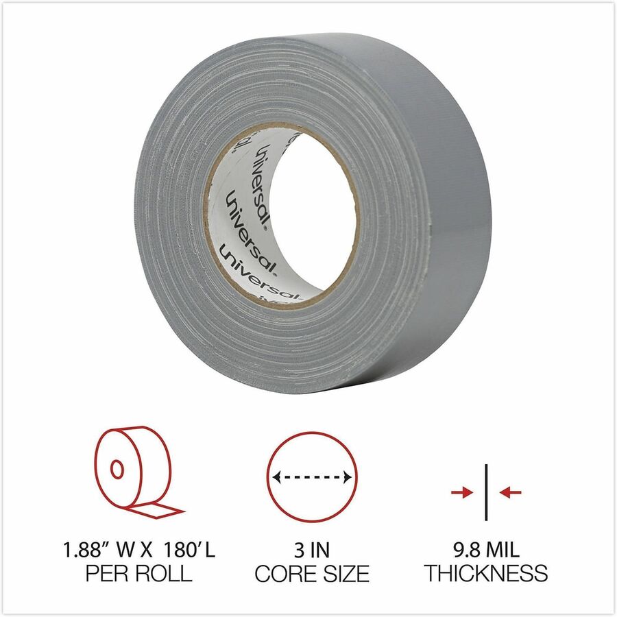 Universal General-Purpose Duct Tape, 3" Core, 1.88" x 60 yds, Silver - 60 yd Length x 1.88" Width x 9.8 mil Thickness - 