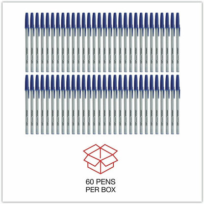 Universal Ballpoint Pen - 1 mm Medium Conical Pen Point - Blue Ink - Gray, Blue Barrel - 60 / Pack