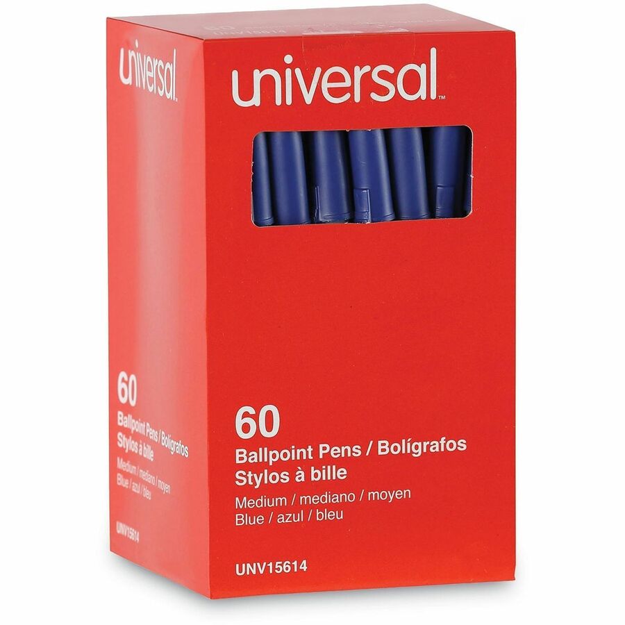 Universal Ballpoint Pen - 1 mm Medium Conical Pen Point - Blue Ink - Gray, Blue Barrel - 60 / Pack