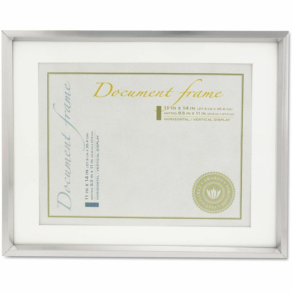 Universal Document Frame - 14" x 11" Frame Size - Holds 8.50" x 11" Insert - Rectangle - Portrait, Landscape - Brushed M