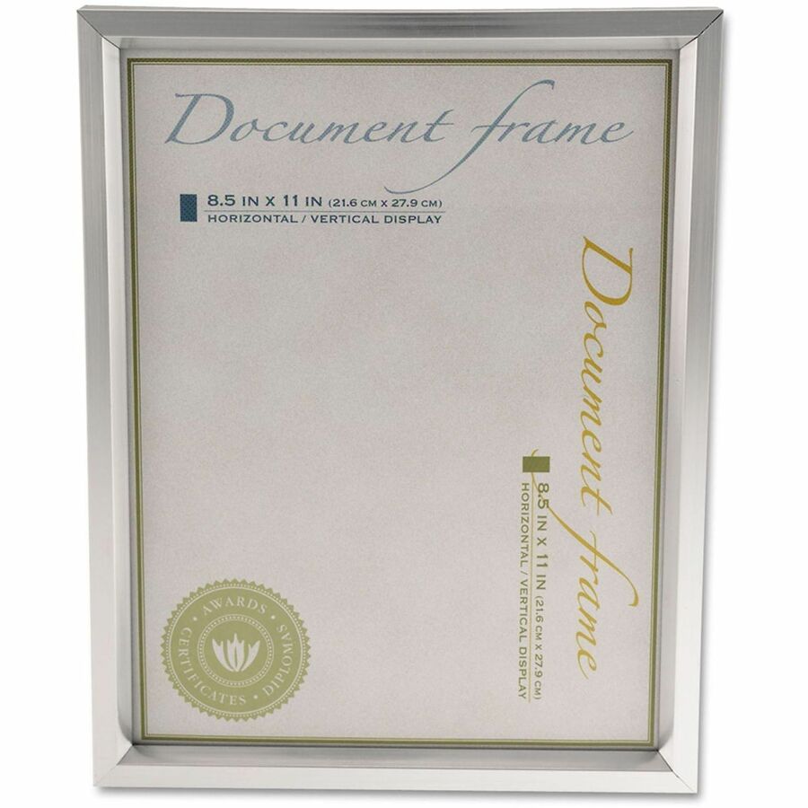 Universal Document Frame - Holds 8.50" x 11" Insert - Rectangle - Desktop - Portrait, Landscape - Brushed Metal - Easel 